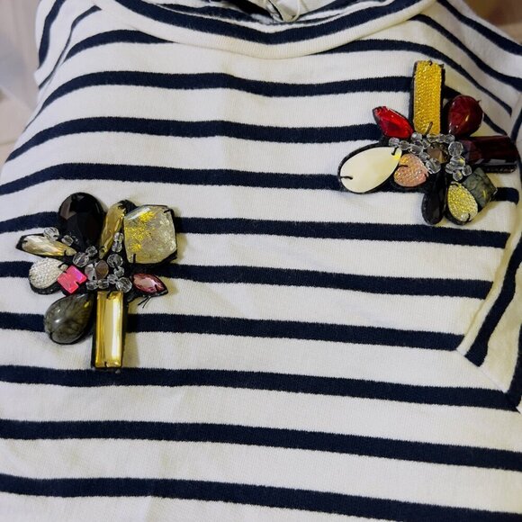 ZARA Trafaluc Bead Embellished Striped Crop Long Sleeve Blouse Women's Size M - Picture 6 of 6